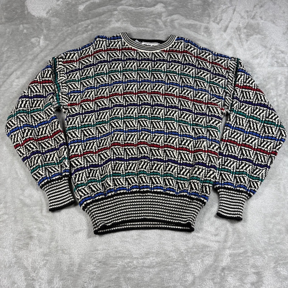 Vintage Ski Sweater Mens Medium Striped Ossi Coogi Style Sweater 90s Geometric